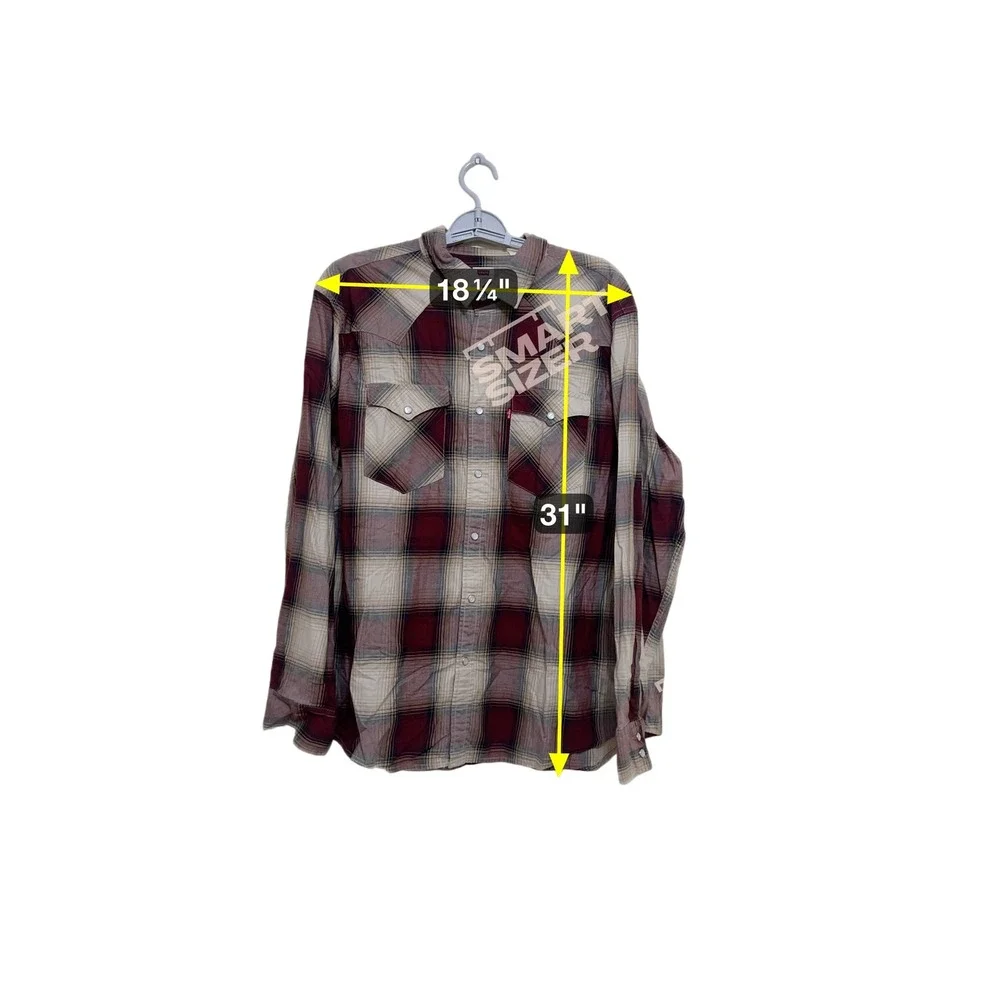Levi's Men's Plaid Western Snap Button‎ Long Sleeve Shirt XL Burgundy Tan
